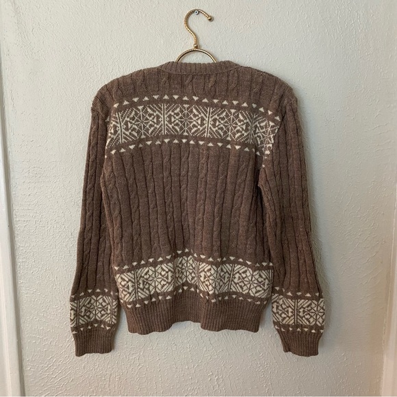 vintage montana woolen shop grandma cardigan fair isle cable knit made in usa. - Picture 8 of 13